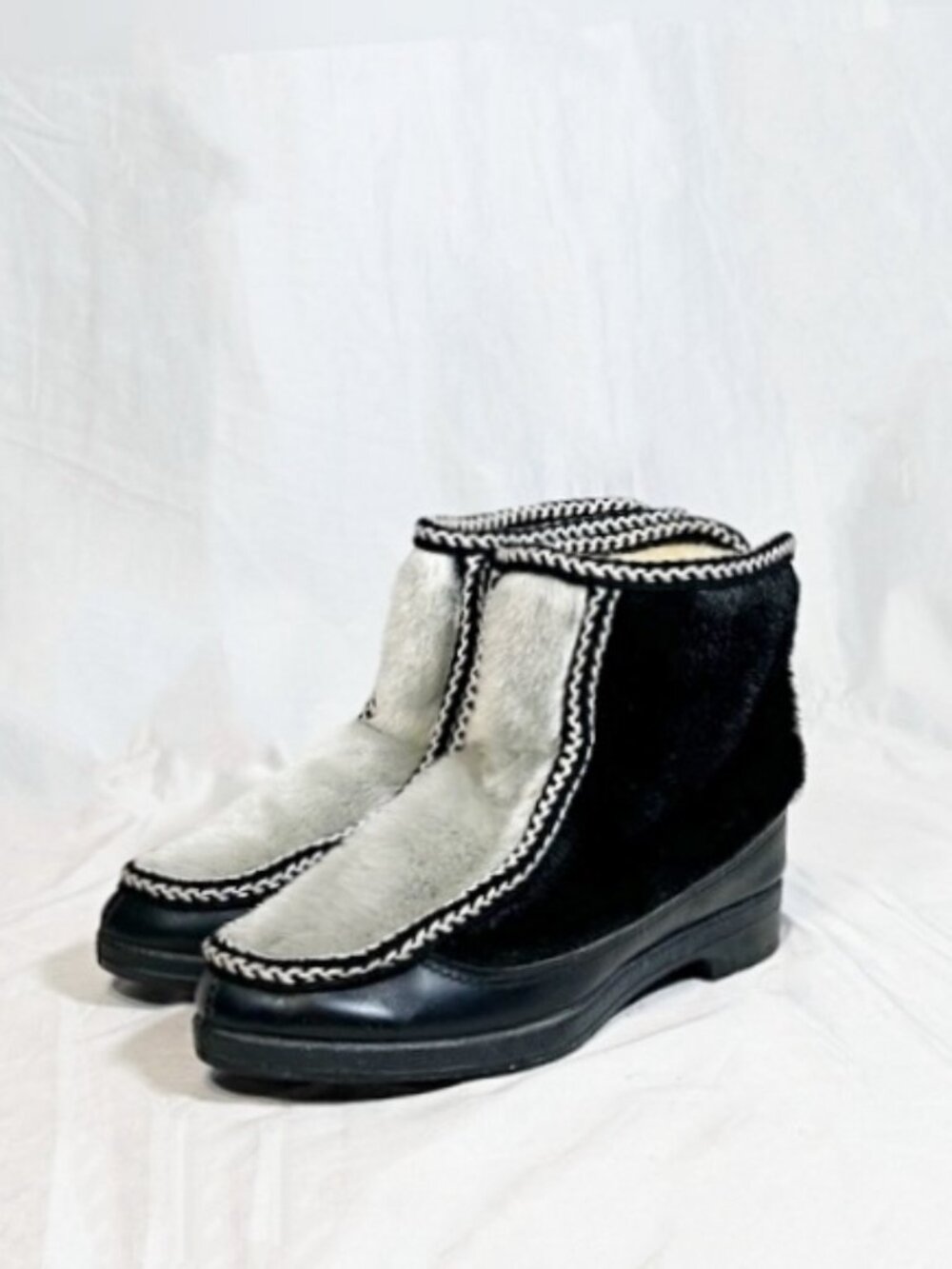 Vintage Snowland Black Silver Faux Fur Wool Lined Snow Booties Winter Boots~5~